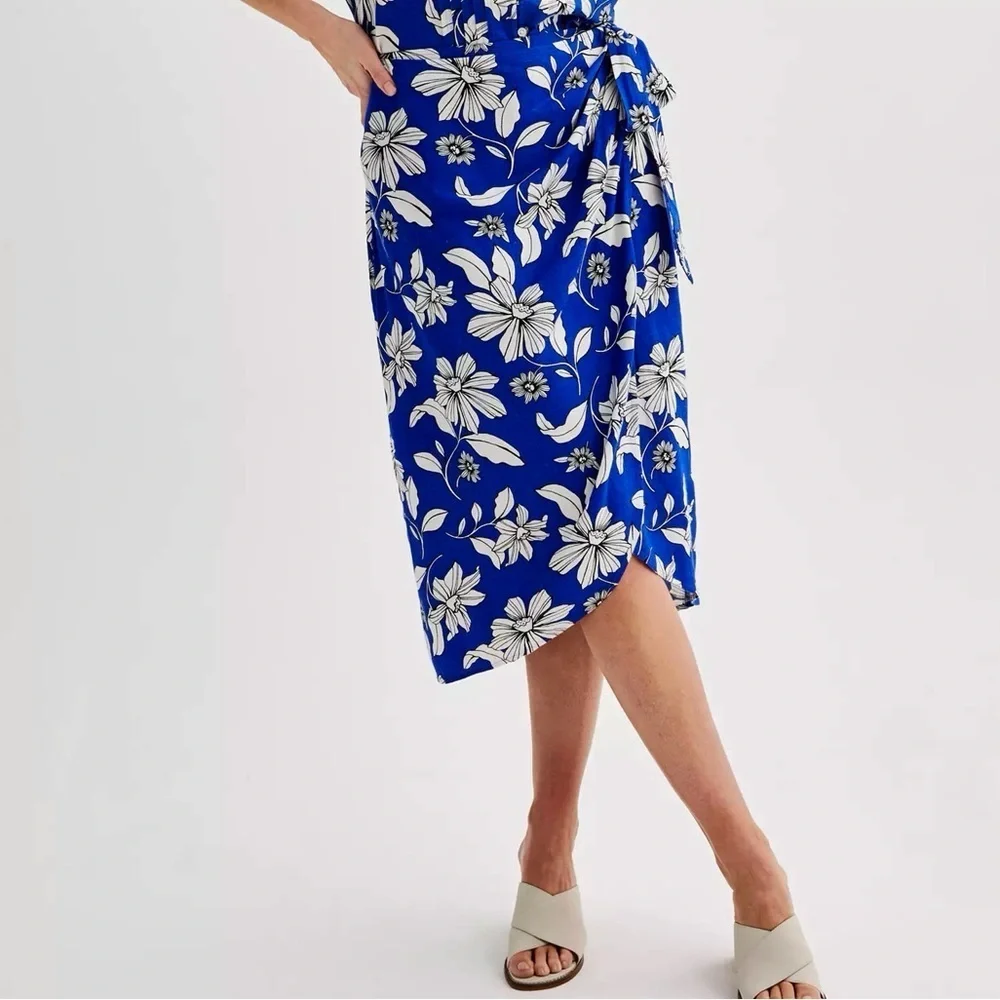 Women's Sonoma Goods For Life Blue Floral Tropical Linen Wrap Skirt Size XS